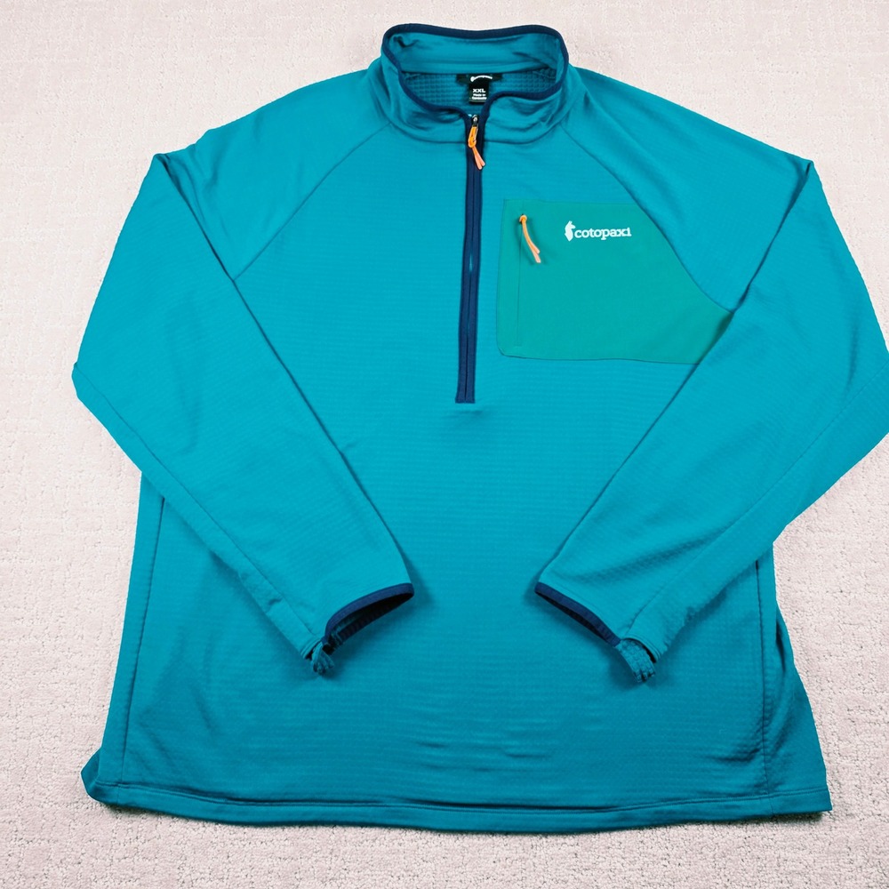 Cotopaxi Mens XXL Otero Quarter Zip Fleece Pullover Teal Blue Waffle Grid Jacket